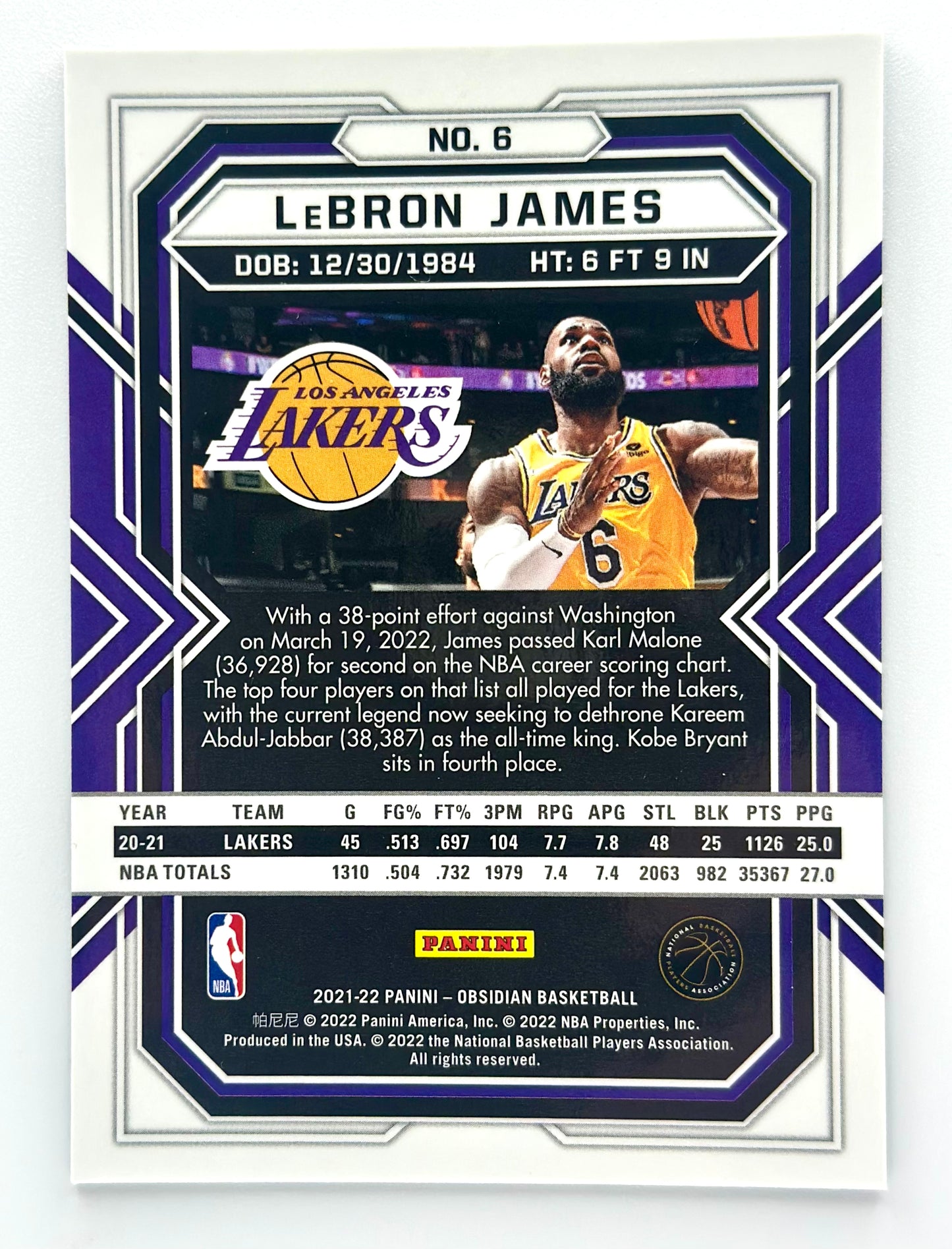 2021-22 Panini Obsidian Lebron James Electric Etch Asia