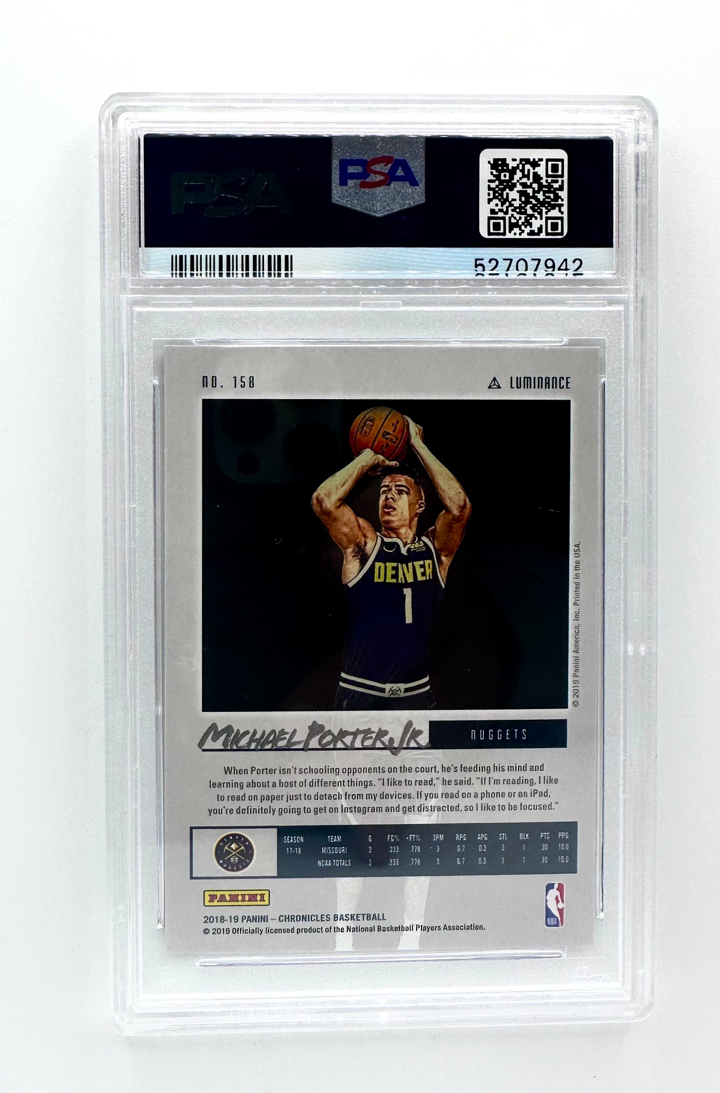 2018 Chronicles Luminance Pink Michael Porter Jr PSA 9 RC